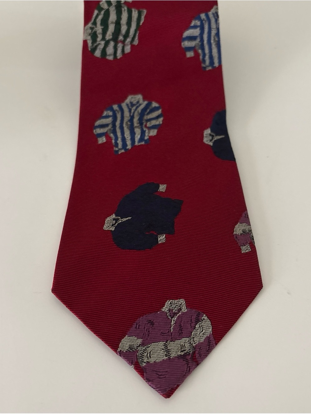Polo Ralph Lauren Vintage Polo Bear Rugby Tie Red 100% Silk Handmade USA
